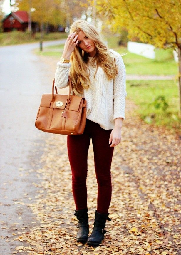 Red leggings and black boots