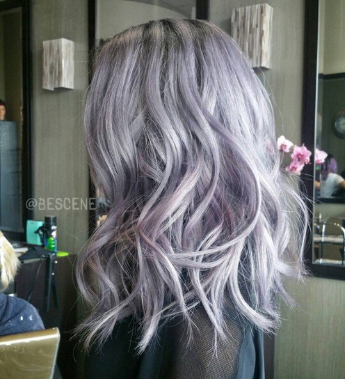 Medium wave hairstyle for purple hair