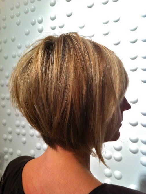 Rear view of layered bob hairstyle