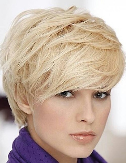 Cute short blonde hairstyle with bangs for thick hair