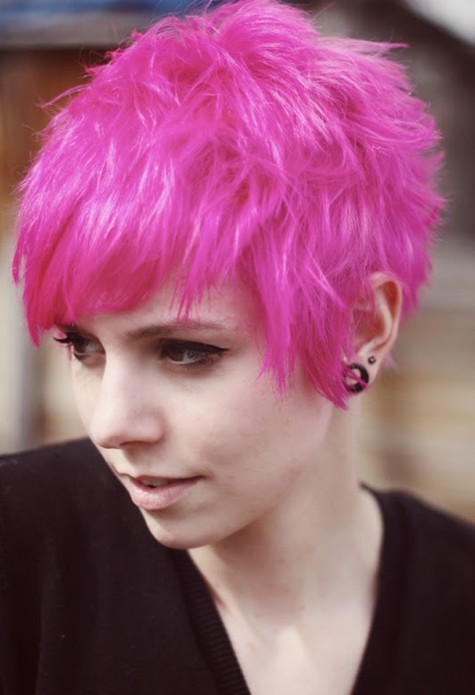 Shaved pixie in bright pink