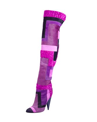 Side view of Tom Ford Geometric Patchwork Fur over the knee boots