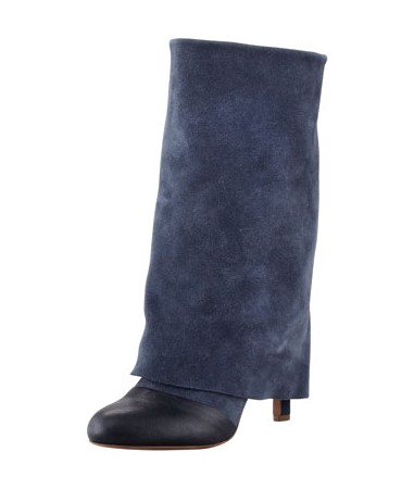 See Chloe Fold-Over Suede Mid-Calf Boot, Navy