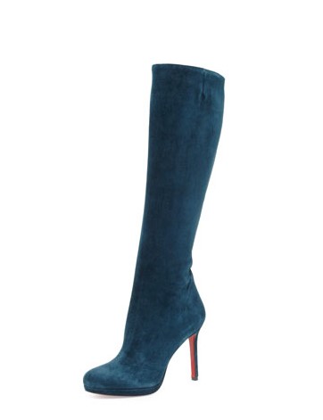 Christian Louboutin Botalili Suede Platform Red Sole Boots, Blue
