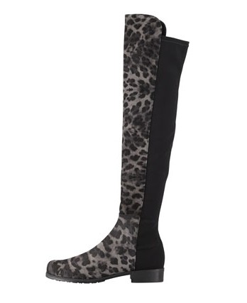 Stuart Weitzman over the knee boots in suede with leopard print, smoke