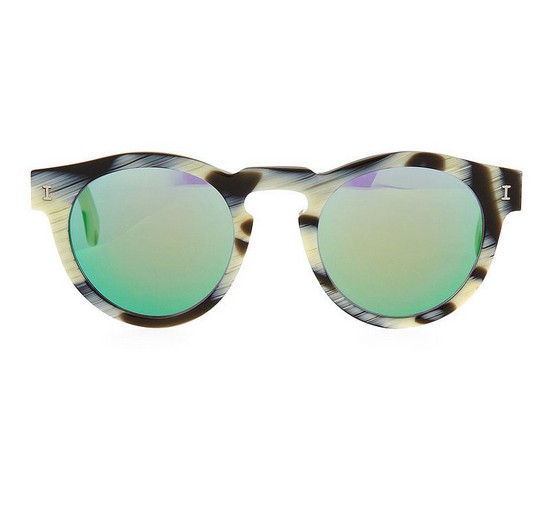 Illesteva Leonard round sunglasses with horn pattern and mirror lens