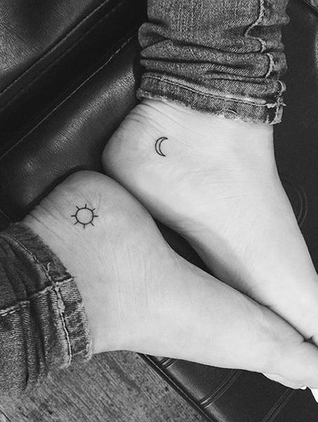 Ankle tattoos for the sun and moon