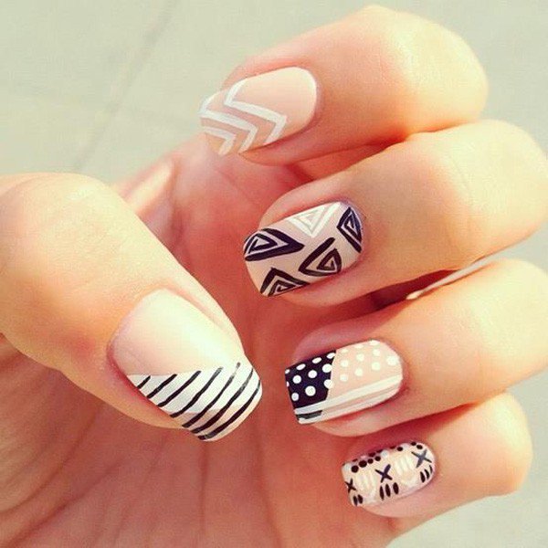 Black and white tribal nail design