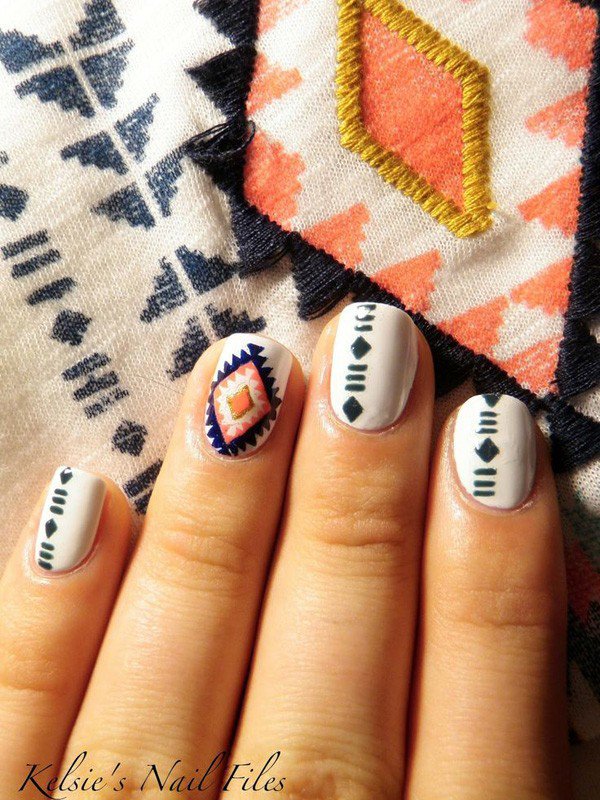 White tribal nail design