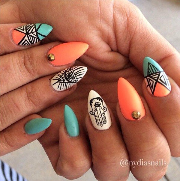 Orange tribal nail design