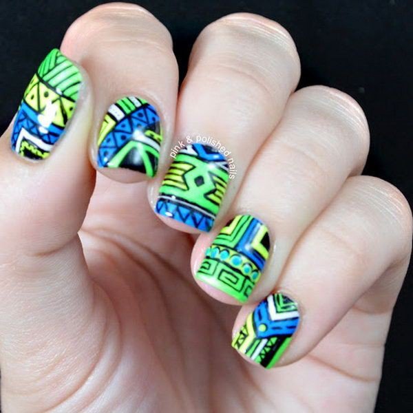 Teal tribal nail design