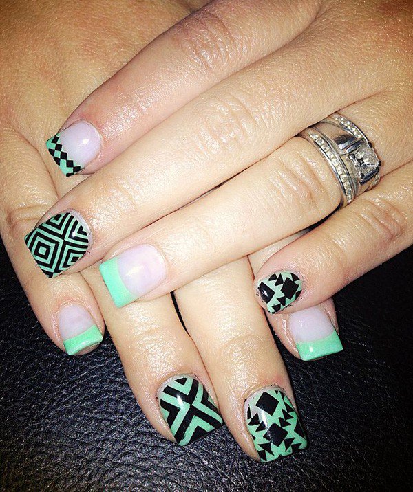 Mint green tribal nail design