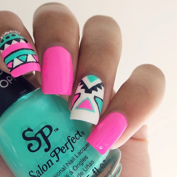 Light pink tribal nail design