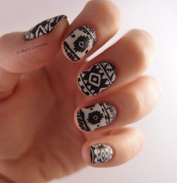 Black and white tribal nail design