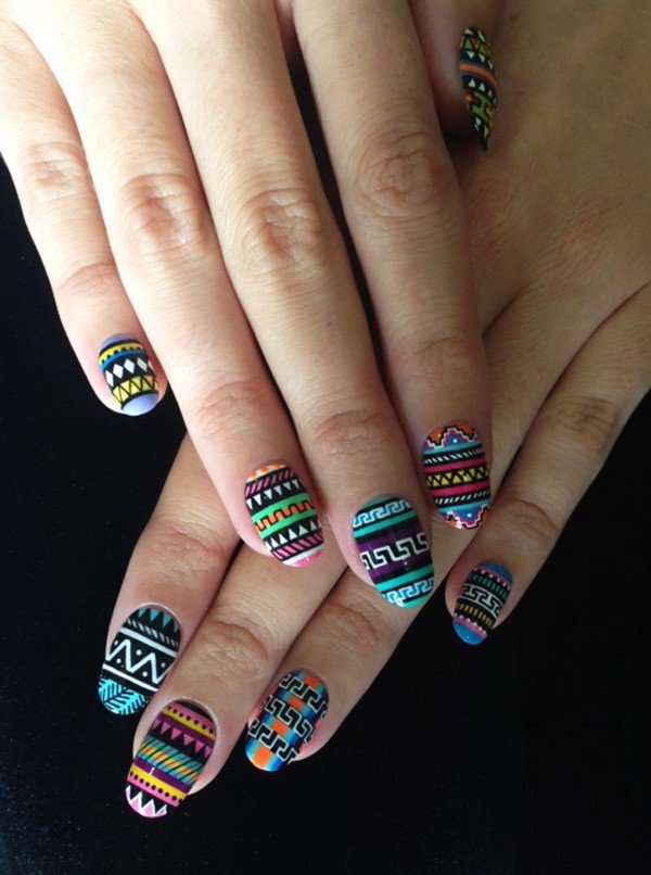 Multi-colored tribal nail design