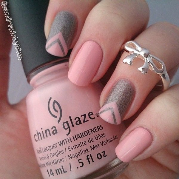 Pink V shape nail design