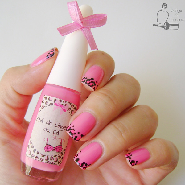 French pink nail design with leopard print