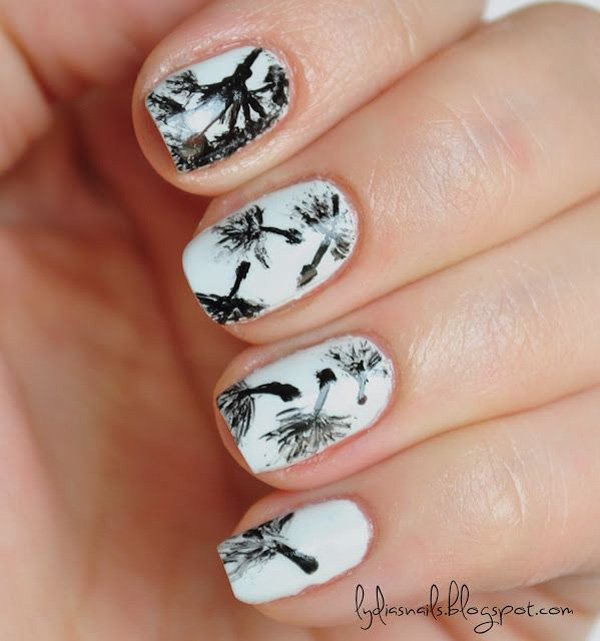 White Dandilion nail design