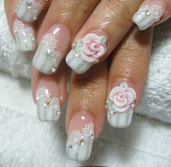 Embellished wedding nail design