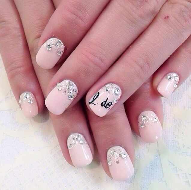 Pink decorated wedding nails