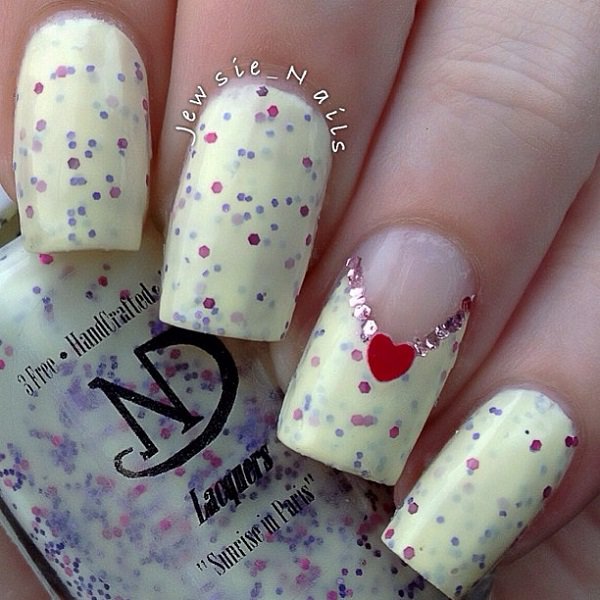 White glitter nail design