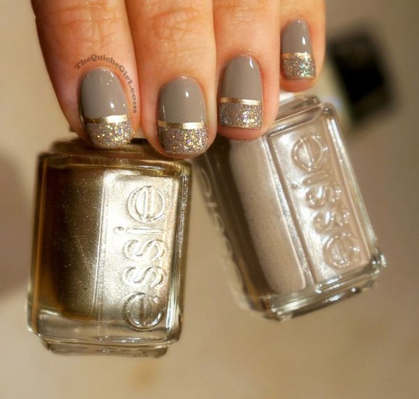 Metallic gray nail design