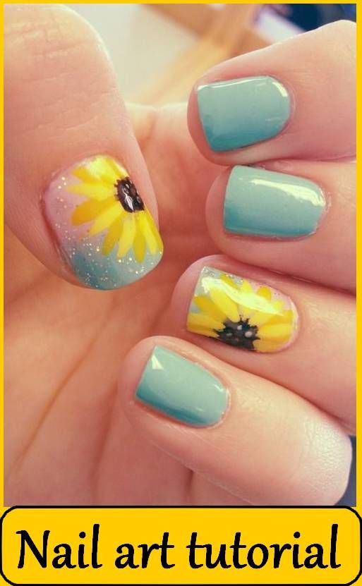 Sunflower nail design for long nails