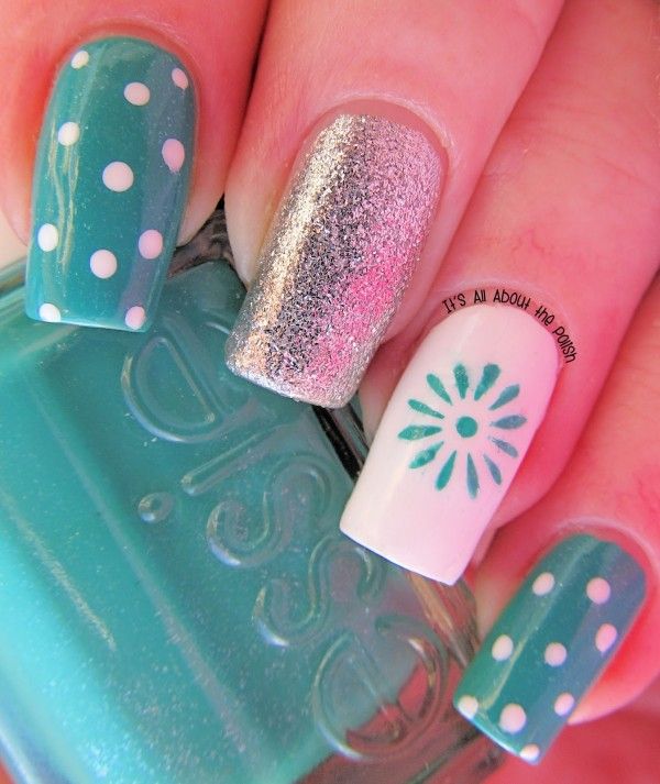 Light blue nail design for long nails