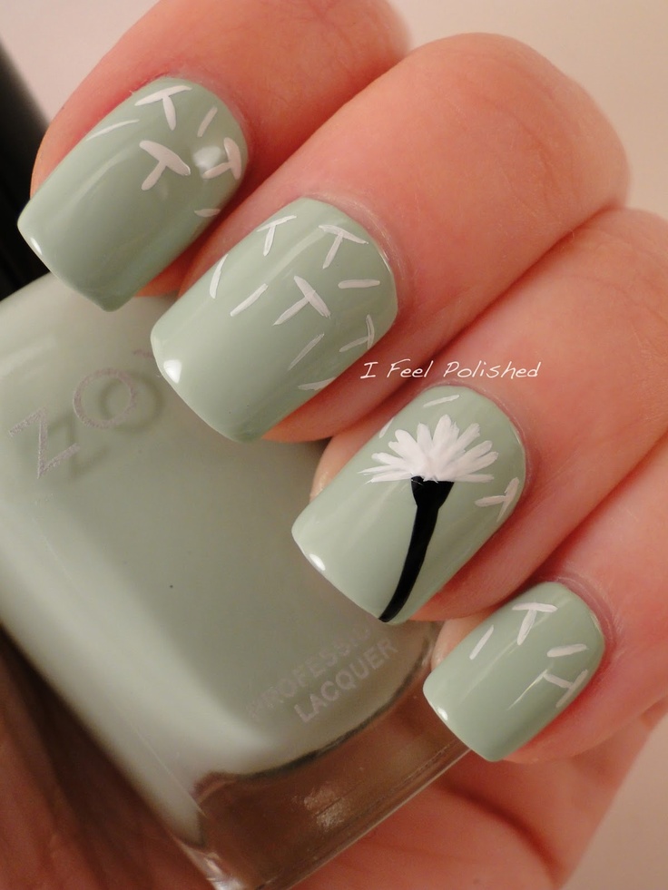 Dandelion nail design for long nails