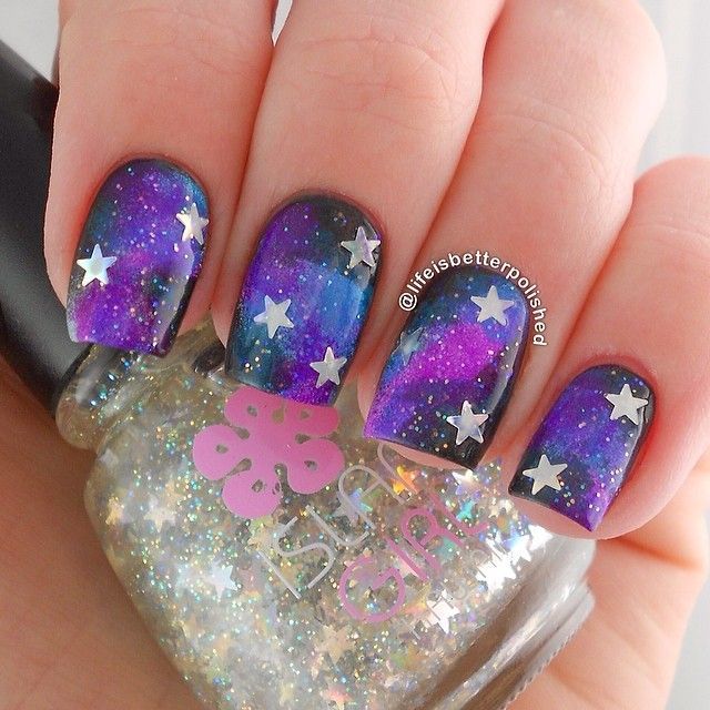 Galaxy nail design for long nails