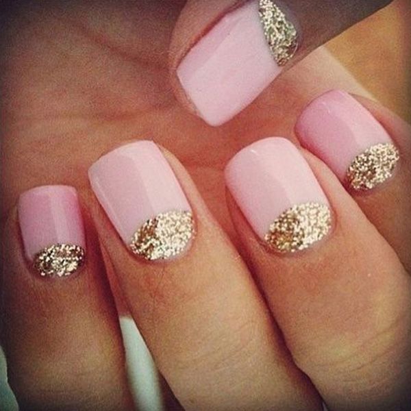 Glittering pink nail art design