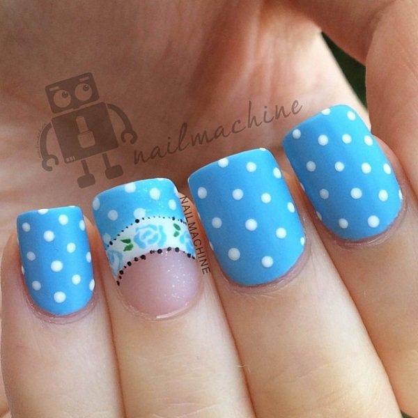 Blue polka dot nail design