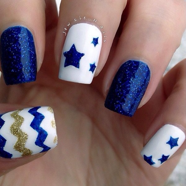 Blue themed nail design