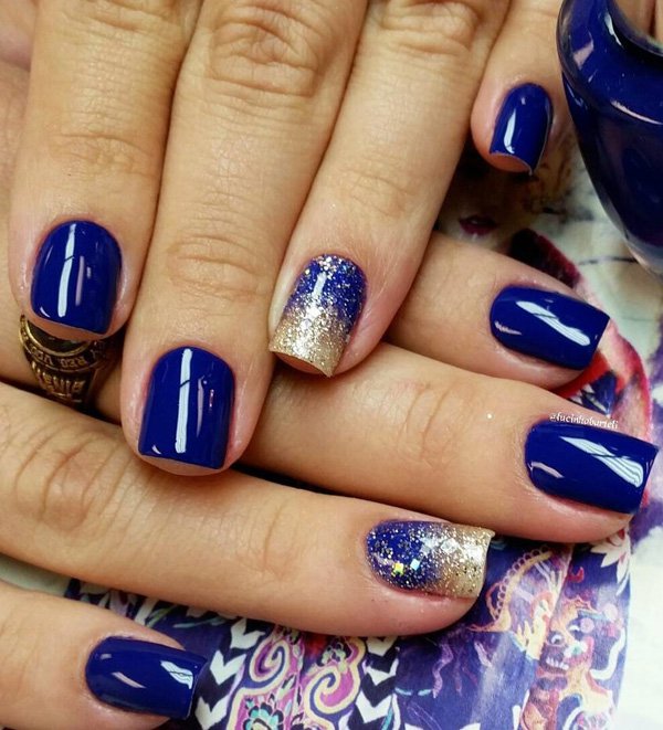 Blue and gold nail design