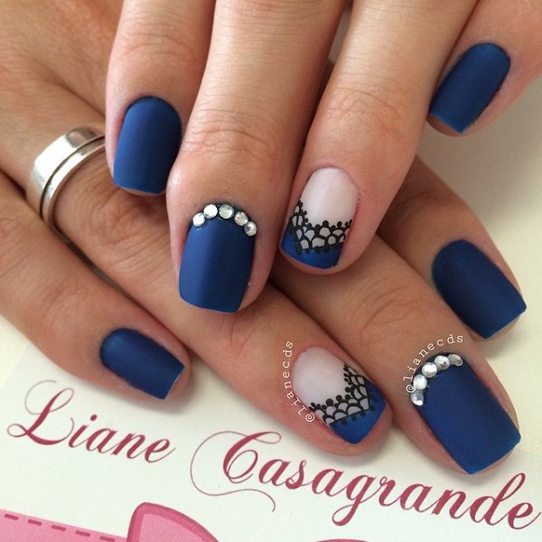 Blue french lace nail design