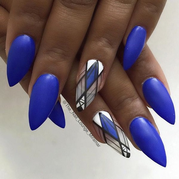 Blue stiletto nail design