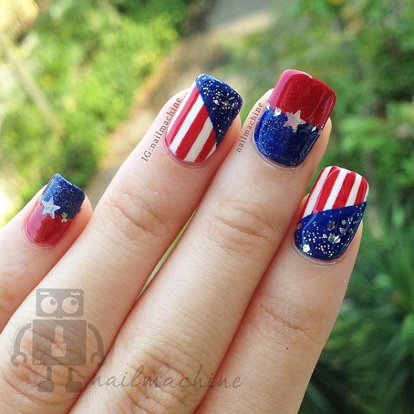 Blue and red nail designs