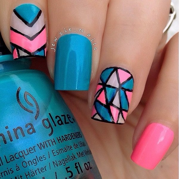 Blue and pink nail designs