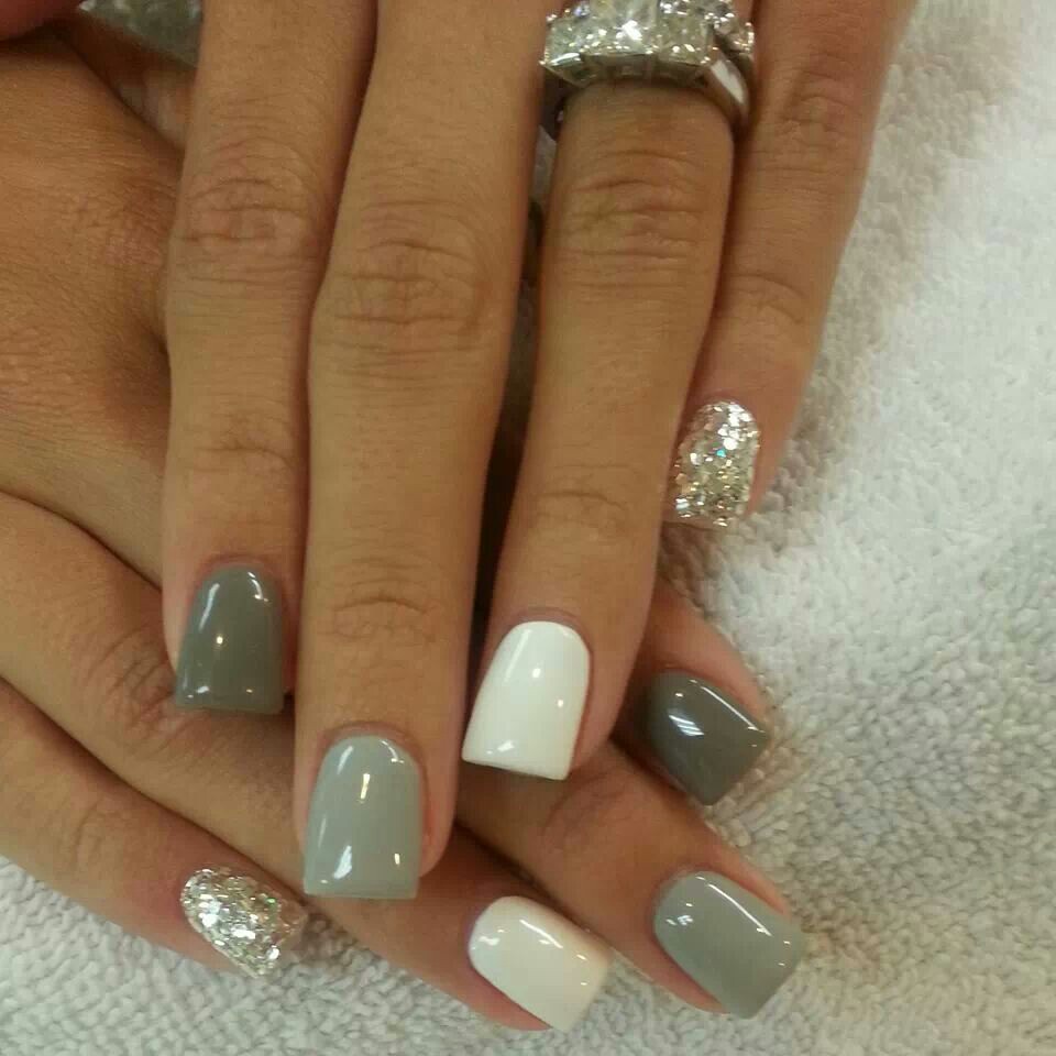 White, gray and green nails