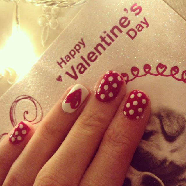 White dots and red heart