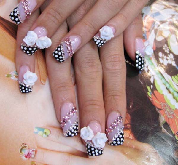 Black polka dot acrylic nail designs