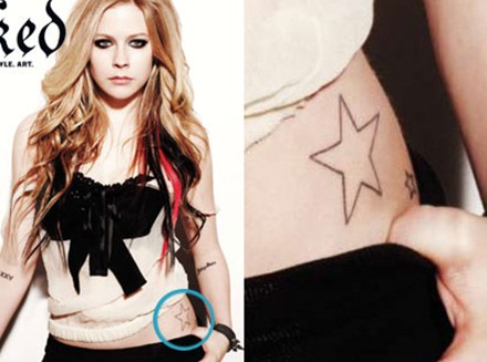Avril Lavigne Tattoos - Star Tattoos on the hip