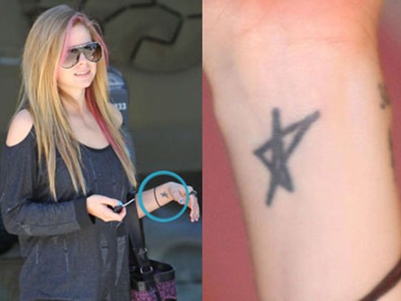 Avril Lavigne Tattoos - Star tattoo on the left wrist