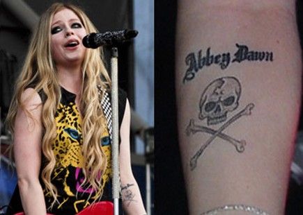 Avril Lavigne Tattoos - scary skull tattoo