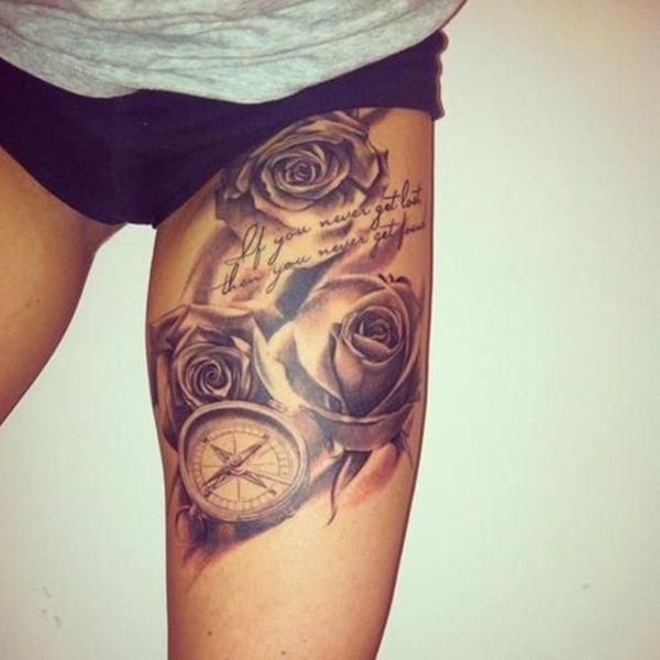 Rose and compass tattoo