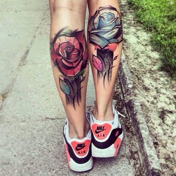 Rose calf tattoo