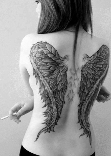 30 angel tattoos designs: angel wings tattoo on the back