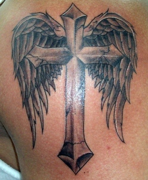 Angel Tattoos Designs: Angel Cross Wing Tattoo