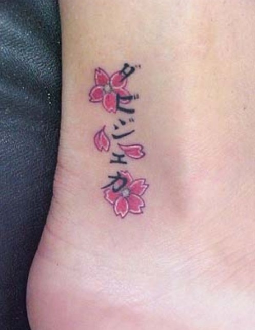 Foot tattoos designs for girls: cherry blossom flowers tattoo images