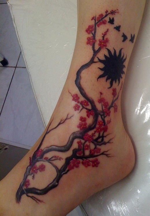 Tattoos Designs: Great cherry blossom tattoos on foot